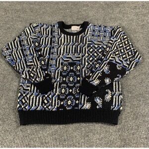 VTG Robert Bruce Sweater Mens Large L Black Blue Abstract Art Hip Hop 90s Retro